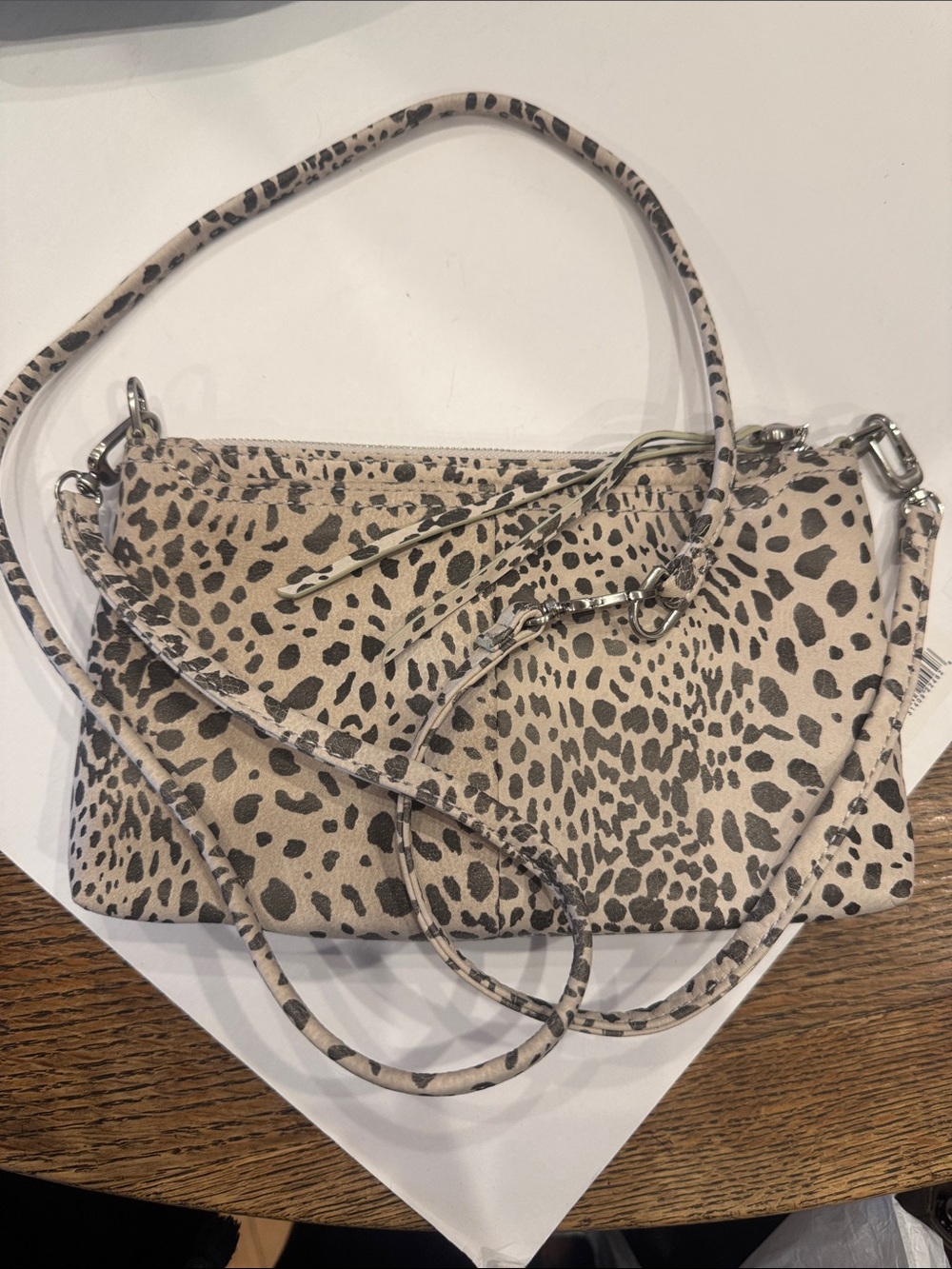 HOBO Beige Leopard-Print Crossbody Bag with Silver Hardware